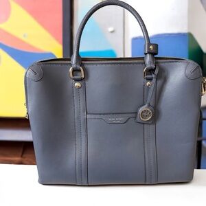 Henri Bendel EUC Blue Leather Laptop/briefcase with Gold Details